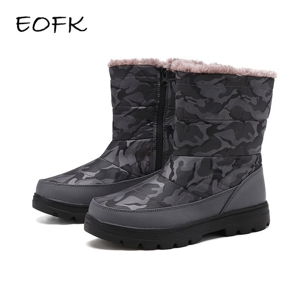 

eofk women snow boots winter 2020 plush camouflage flat mid-calf warm with fur comfortable waterproof ladies shoes plus size 46, Black