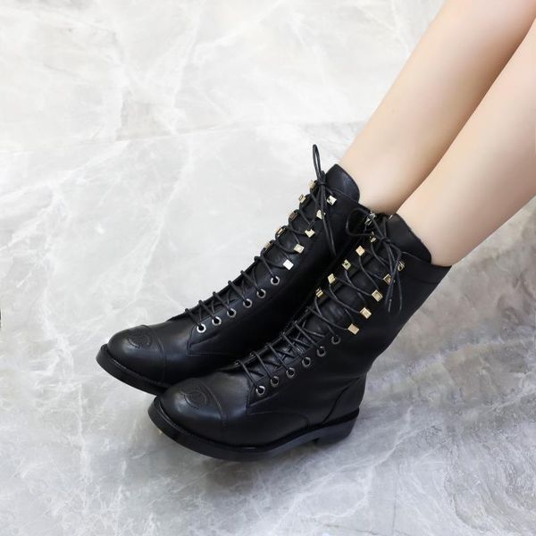 

2020w leather fashion women's spring and autumn new martin boots thick boots round head high to help women's boots