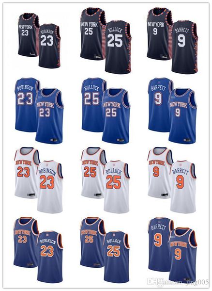 

mens womens youth new york knicks 23 mitchell robinson 25 reggie bullock 9 rj barrett blue white custom basketball jerseys, Black;red