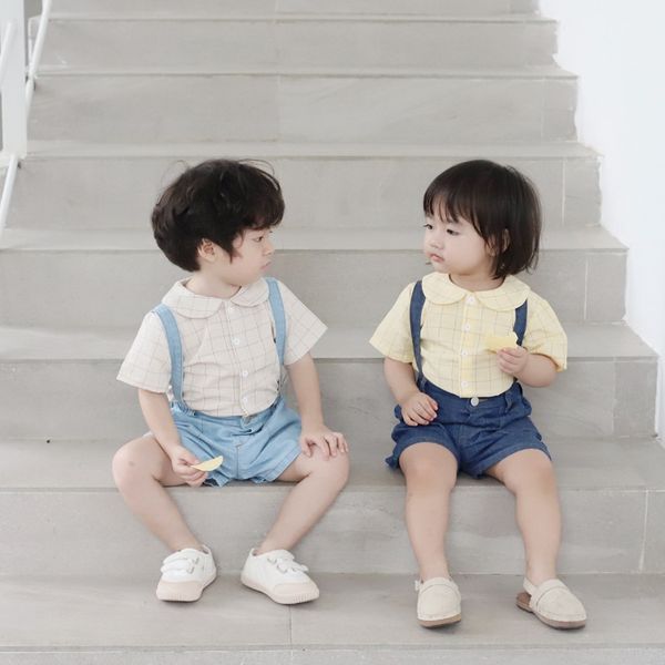 

treebibi children's clothing minority style national children's clothing korean two-color plaid shirt babystyle temperament shirt, White;black