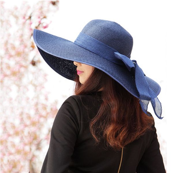 

maxsiti u the summer paper straw wide brim bowknot steamer breathable sun hat women holiday beach, Blue;gray