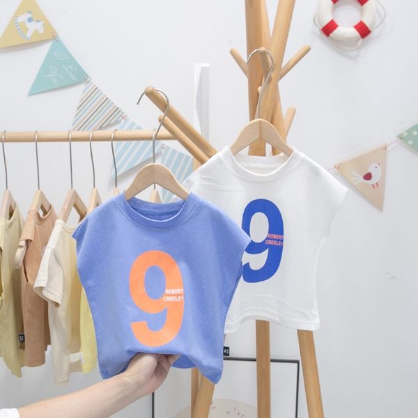 

boy's thin outside fashionable children's 2020 new korean wide shoulder vest vest baby sleeveless t-shirt fashionable, Blue