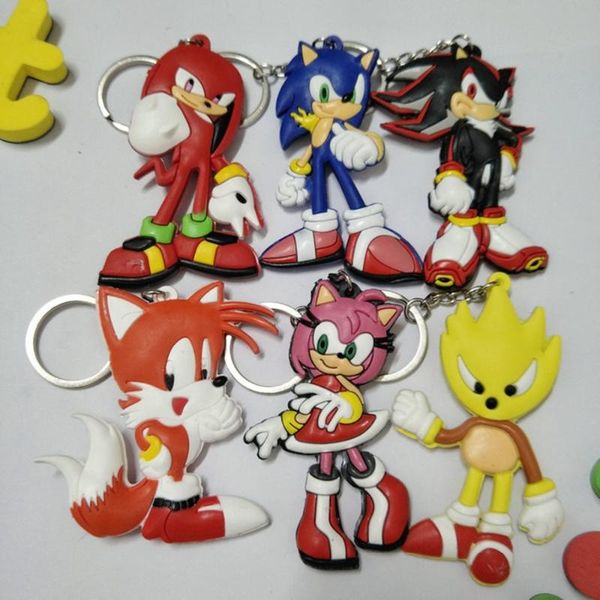 

sonic the hedgehog cartoon pvc keychain cute funny double-sided soft rubber pendant keyring jewelry llaveros chaveiros kids toy, Silver