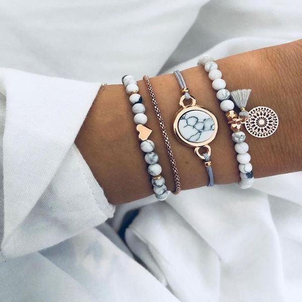 

bohemian tassel beaded bracelets for women men vintage bead heart stone crack charm bracelets sets female fashion jewelry gifts, Black