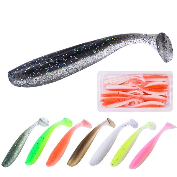 

20 pcs/lot 6cm / 1.5g simulated two color soft baits t-tail sea jigging wobblers fishing lure aritificial silicone lures bass pike