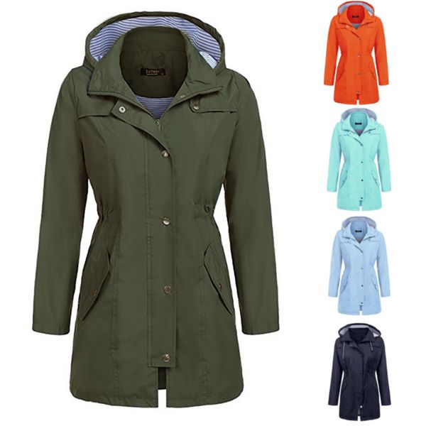 

women's trench coats coat solid rain jacket outdoor keep warm in winter hoodie waterproof hooded raincoat windproof, Tan;black