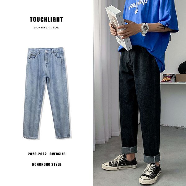 

straight jeans men's fashion solid color retro blue black jeans men streetwear wild hip hop loose denim trousers mens s-3xl