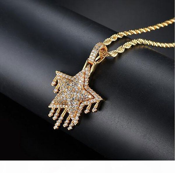 

men hip hop iced out cz bling water droplets star pendant necklace micro pave cubic zirconia simulated diamonds necklace, Silver