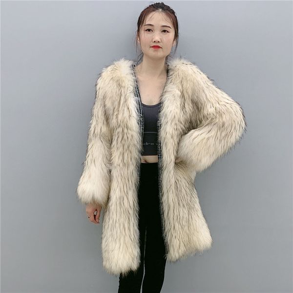 

2020 new ladies fur coat real high-quality raccoon coat round neck winter warm natural fur long european and american hot, Black