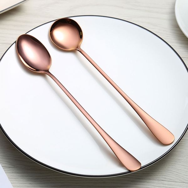 

dhl fast shipping gold-plated titanium spoon 410 stainless steel long handle spoon stainless steel tableware coffee stirring spoon t4003