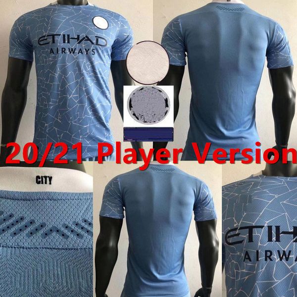 

player version man soccer jersey city 2020 2021 home maillot de foot kun aguero mahrez 20 21 sane sterling football, Black;yellow