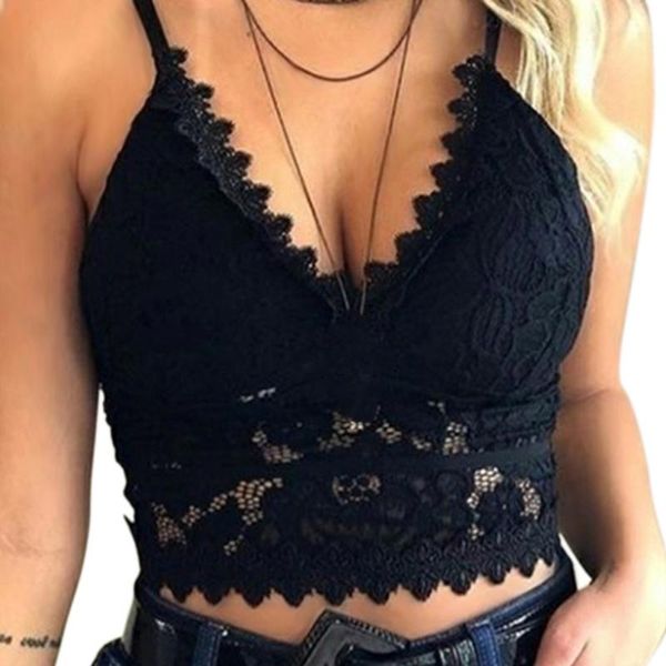 

camisoles & tanks women floral lace bralette vest breathable padded racerback bra ik88, Black;white