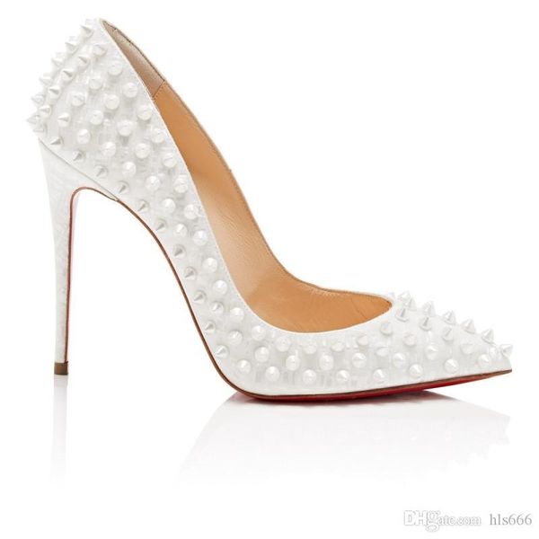 

brand rivets high heels pumps pointed toe red bottom follies spikes black leather with full spiked ladys high heel wedding party dress