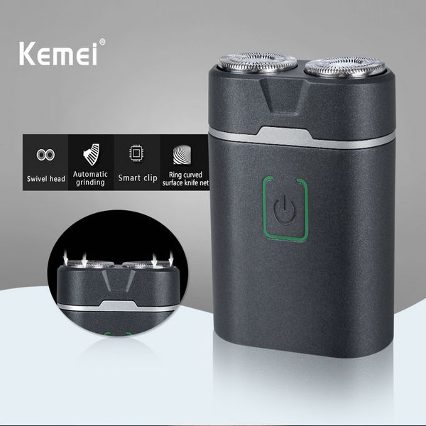 

2016 kemei w301 mini portable electric pocket shavers for men waterproof shaving machine double ring blade usb rechargeable beard razor qihw