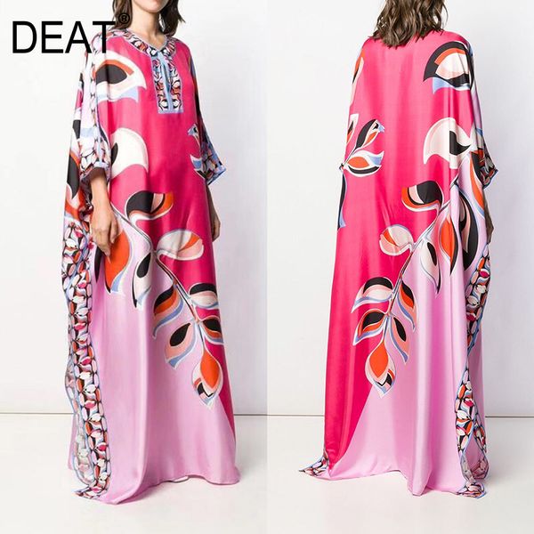 

deat] 2020 floor length silk dress women knit elastic fit bohemian print embroidery over size loose new spring fashion ar872, Black;gray