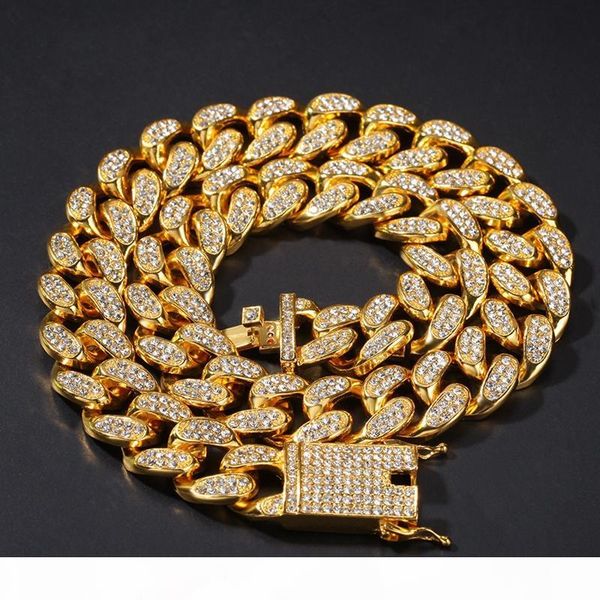 

hip hop bling chains jewelry men 14k gold plated iced out chains bracelets necklace silver miami cuban link chain 2cm