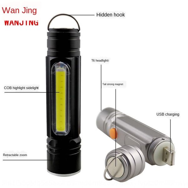 

high-power aluminum alloy flash flash flashflashusb charging magnet hook cob side led strong light t6 mini riding light