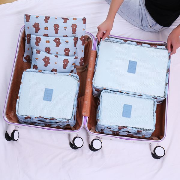 

6pcs/set travel cases clothes tidy storage bag box luggage suitcase pouch zip bra cosmetics underwear organizer packing cube y200714, Blue;pink