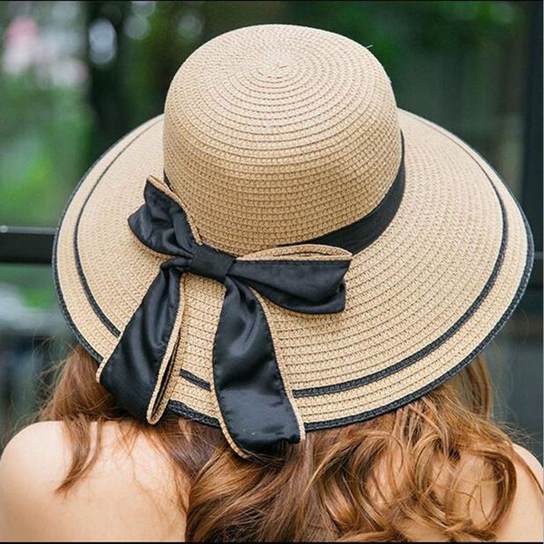 

straw butterfly straw women's korean bow sun beach hat outdoor sun hat, Blue;gray
