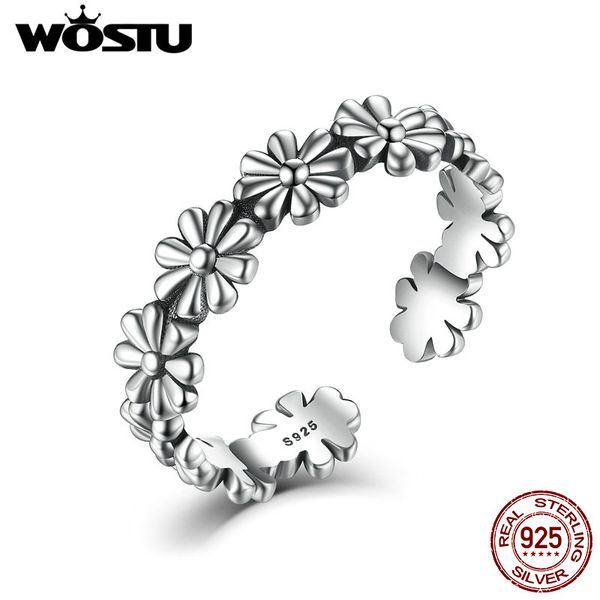 

wostu real 925 sterling silver vintage stackable daisies open finger rings for women men brand ring fine jewelry csr046, Golden;silver