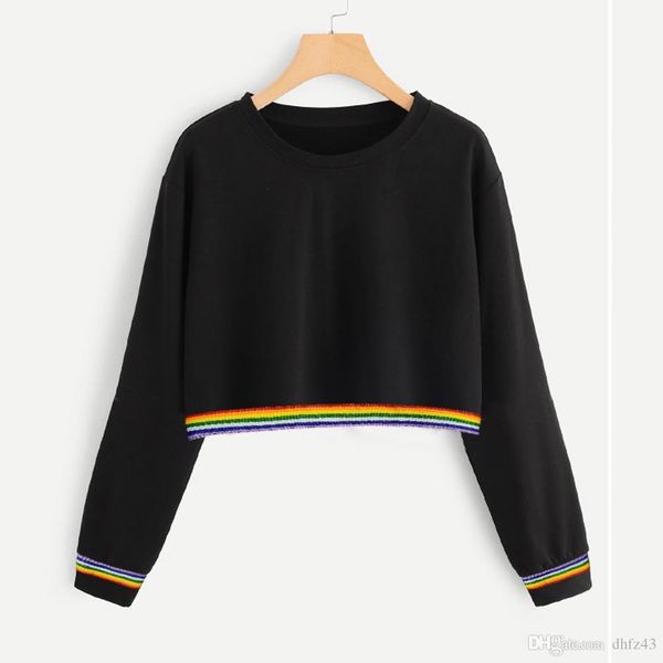 

women hoodies kawaii solid color back ribbon ribbon rainbow long sleeve sweatshirt hoodies women gopa gotica mujer 2019 new, Black