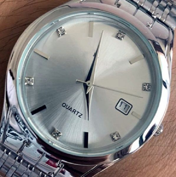 

men's automatic stainless steel watch steel band quartz watch 5 colors with gift box, Slivery;brown