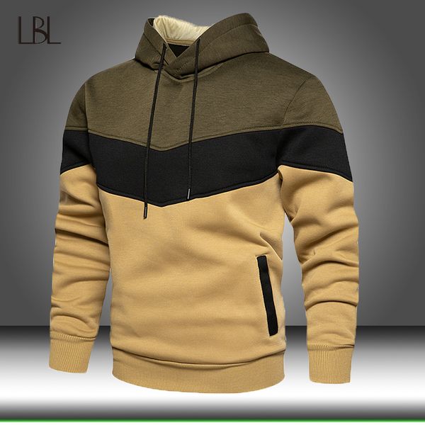 

men's hoodies & sweatshirts 2021 man autumn winter pullover casual hooded mens hoody fleece patchwork men sportswear sweatshirt, Black