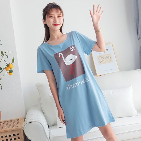 

t4qzj nightgown women's clothing pajamas summer cotton short-sleeved loose round collar large size home clothes sweet cute cartoon prin, Blue;red