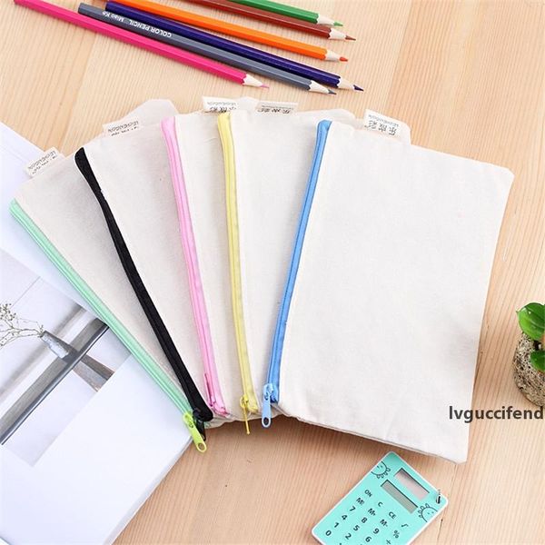 

blank canvas zipper pencil cases pen pouches cotton cosmetic bags makeup bags mobile phone clutch bag organizer 20.5cmx13cm lz1813
