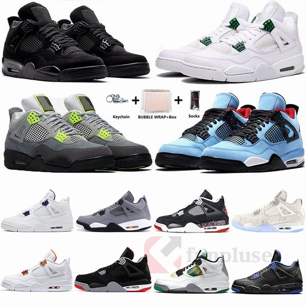 

with box socks jumpman 4 sail cactus jack black cat 4s mens basketball shoes neon green metallic splatter what the sports sneakers size 13