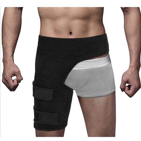 

newly adjustable groin wrap support hamstring recovery support brace with stick strap fastener slip resistant 19ing, Black