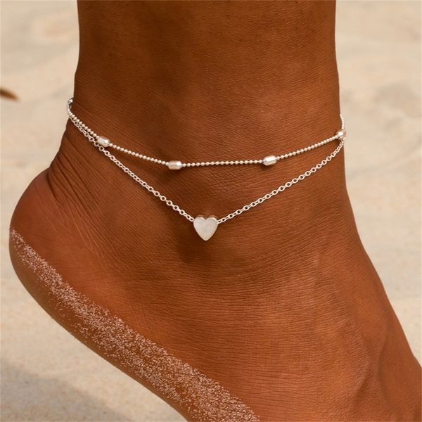 

ifmia women's anklet bohemian layered heart anklet 2019 summer beach anklets on foot ankle bracelets for women leg chain t200714, Red;blue