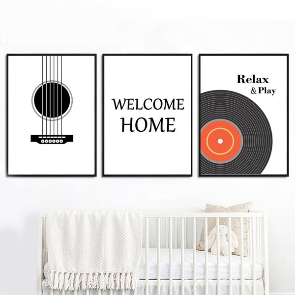 

guitar record welcome home quotes wall art canvas painting nordic posters and prints wall pictures for living room decor