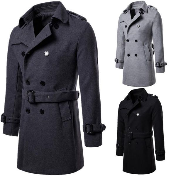 

mens coats autumn and winter large size mens long coat woolen asian size s-2xl cloth overcoat black grey colors men trench coat, Tan;black