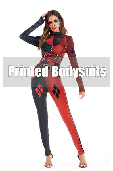 

halloween stage wear designer 3d pattern women jumpsuits casual long sleeve stand collar rompers womens clothing, Black;red