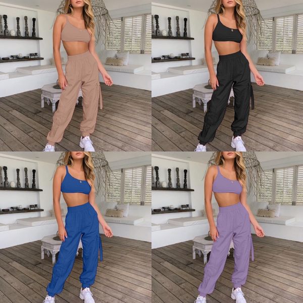 

5-color women s clothing 2 piece set wrapped chest split micro pants suit plus size women clothing#817, White