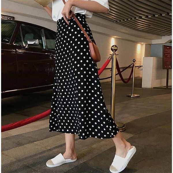 

u swear summer skirts high waist womens slim black cute sweet girls patchwork lace polka dot skirt long faldas mujer moda 2020