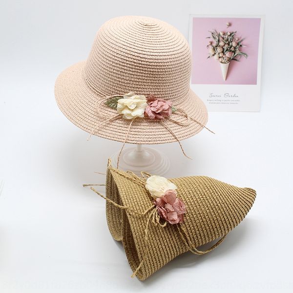 

2020 new parent-child straw handmade straw hat girl flower sun hat, Blue;gray