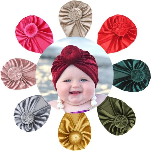 

caps & hats 8 pcs/lot solid velvet turban earmuff beanies for 0- 5 years old baby boy girl spring autumn winter children hat, Yellow