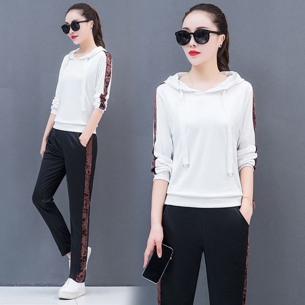 

bzmyc d124 casual sports suit sportswear sportswearsweater sportswearwomen's autumn 2020 new sweater fashion large size slim fit long s, Black