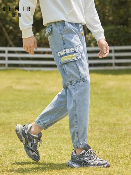 

semir jeans men loose overalls 2020 autumn new tide brand beam pencil denim trousers pants for man, Blue