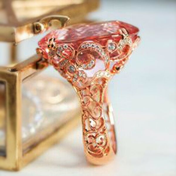 

роскошные aprilgrass марка романтический vintgae solitaire розовый камень розового золота цвет обручальное кольцо середина века гравировка ш, Golden;silver