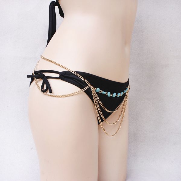 

jewelry fashion simple tassels all-match turquoise waist chain, Silver