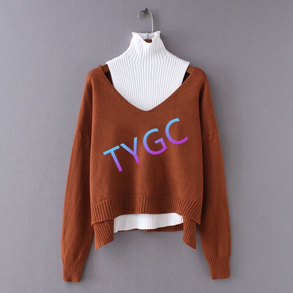 

2-piece suit sweater woollen sweater woolly turtle-neck v-neck knitted pullover women's sweater 3 color, White;black