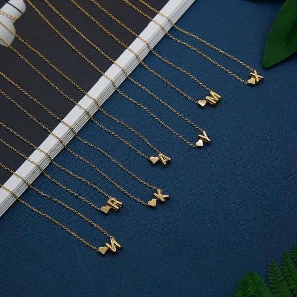 

fashion women jewelry simple alphabet heart-shaped necklace 26 letters pendant choker temperament wild clavicle chain, Silver