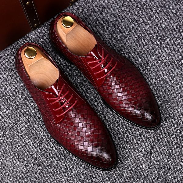 

2020 formal leather shoes men dress business shoes male geometric red oxfords party wedding casual men's flats chaussure homme55, Black