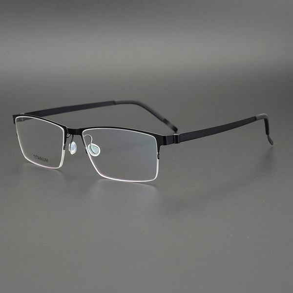 

denmark brand design semi-rim rectangle men's glasses super lightweight titanium eyeglasses optical glasses frame for men oculos, Black