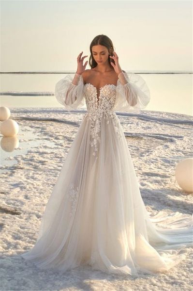 

с длинным рукавом свадебное платье с плеча a-line свадебные платья backless платье венчания пляжа на заказ платье-де-novia, White