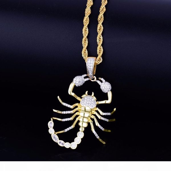 

animal scorpion hip hop pendant with tennis chain gold silver color bling cubic zircon men's necklace jewelry for gift