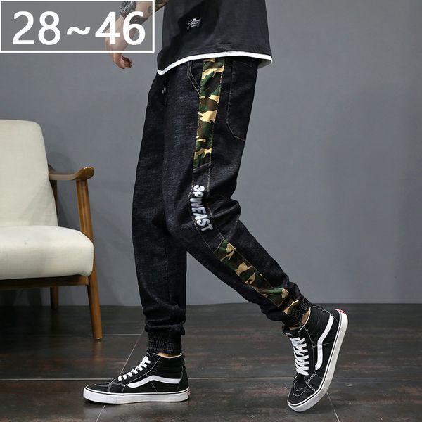 

plus large size jeans big men loose trousers 44 46 jeans pants elasticity straight stretch harem pants black splice overalls, Blue